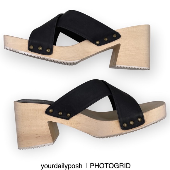 Seven Dials crisscross platform wood heeled slide sandals 11 - Picture 3 of 13